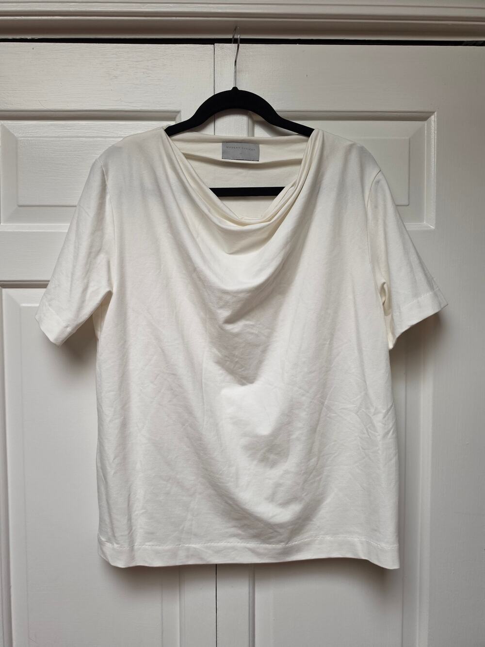 Modern Citizen Kendra Organic Cotton Cowl-Neck T-Shirt Short Sleeve White Top